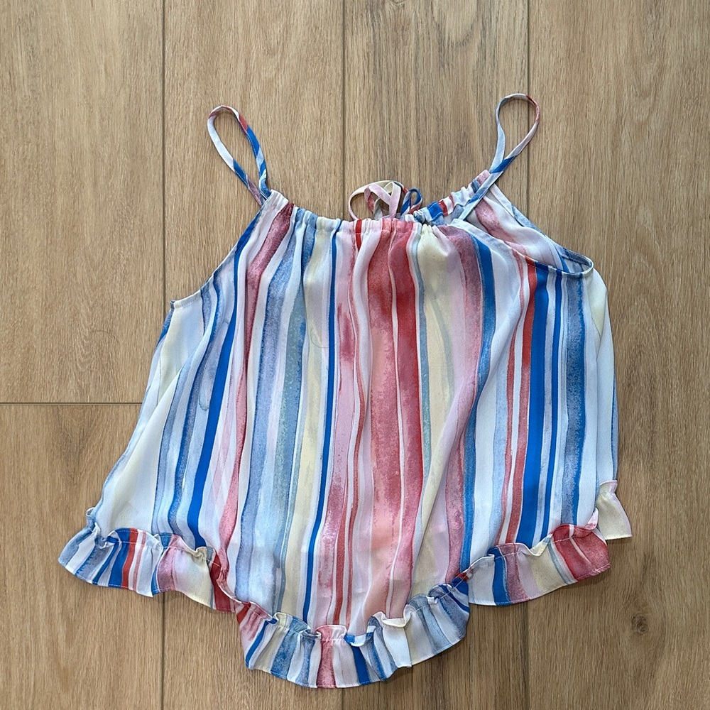 BB Dakota Multicolor Flowy Striped Ruffle Top - Picture 2 of 2